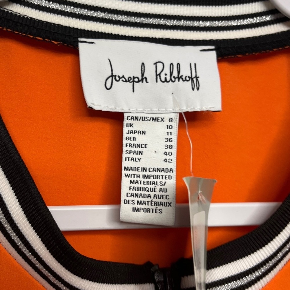 Joseph Ribkoff Orange Zip‎ Front Sporty Shift Dress Striped Trim Sz 8 Luxury - Picture 5 of 8